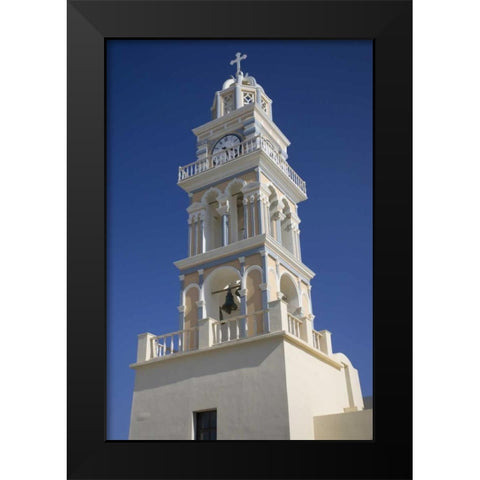 Greece, Santorini Ornate church clock tower Black Modern Wood Framed Art Print by Young, Bill