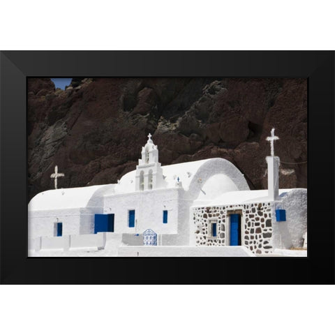Greece, Santorini White Greek Orthodox church Black Modern Wood Framed Art Print by Young, Bill