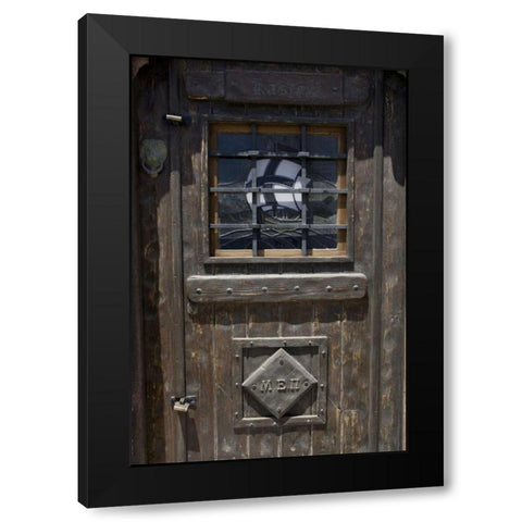 Greece, Santorini Wooden pub door Black Modern Wood Framed Art Print with Double Matting by Young, Bill