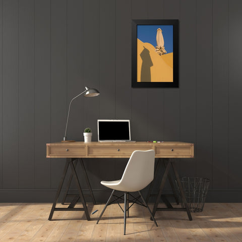Greece, Santorini Sun umbrella against a wall Black Modern Wood Framed Art Print by Young, Bill
