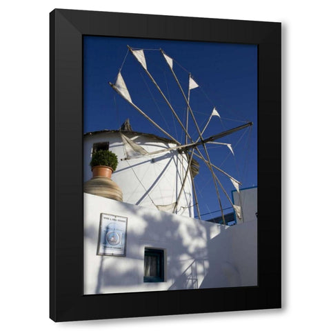 Greece, Santorini Windmill against blue sky Black Modern Wood Framed Art Print by Young, Bill