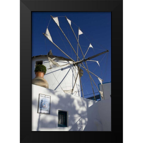 Greece, Santorini Windmill against blue sky Black Modern Wood Framed Art Print by Young, Bill