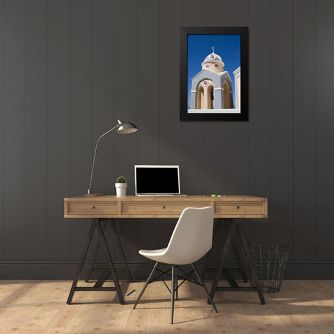 Greece, Santorini Church bell tower against sky Black Modern Wood Framed Art Print by Young, Bill