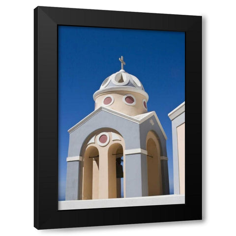 Greece, Santorini Church bell tower against sky Black Modern Wood Framed Art Print by Young, Bill