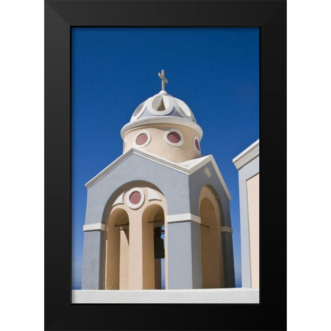 Greece, Santorini Church bell tower against sky Black Modern Wood Framed Art Print by Young, Bill