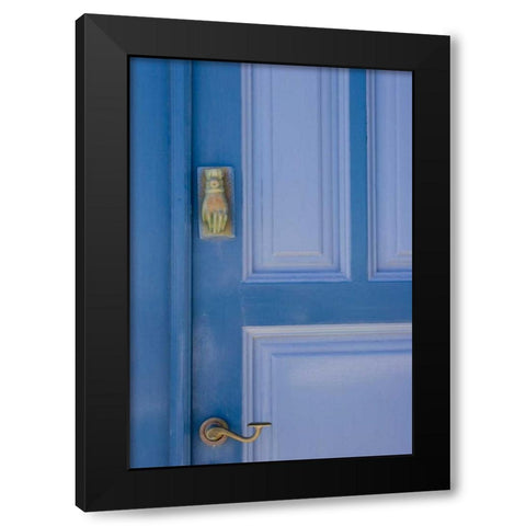 Greece, Santorini Blue door with knocker Black Modern Wood Framed Art Print by Young, Bill