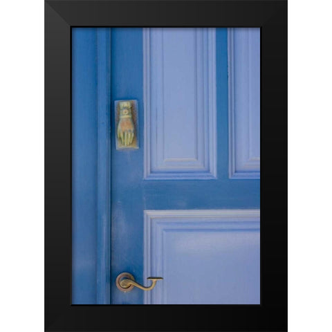 Greece, Santorini Blue door with knocker Black Modern Wood Framed Art Print by Young, Bill