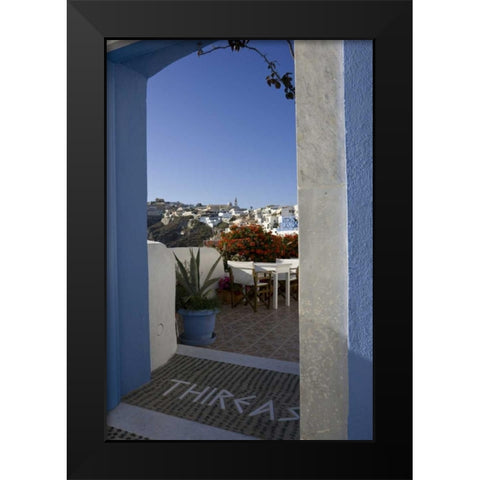 Greece, Santorini Doorway to balcony tables Black Modern Wood Framed Art Print by Young, Bill