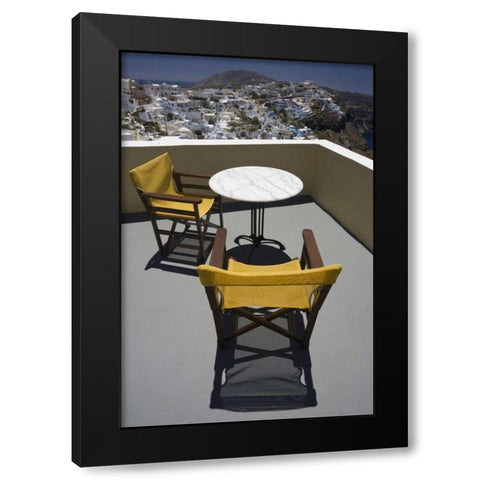 Greece, Santorini Balcony overlooking the town Black Modern Wood Framed Art Print with Double Matting by Young, Bill