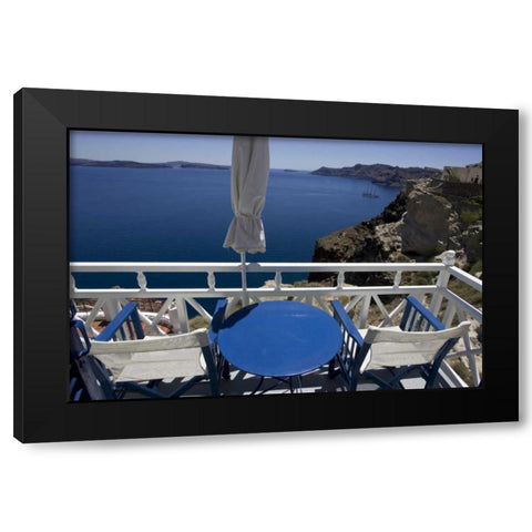 Greece, Santorini Balcony overlooking Aegean Sea Black Modern Wood Framed Art Print by Young, Bill