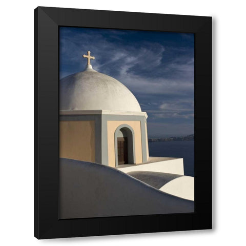 Greece, Santorini Church dome against clouds Black Modern Wood Framed Art Print by Young, Bill