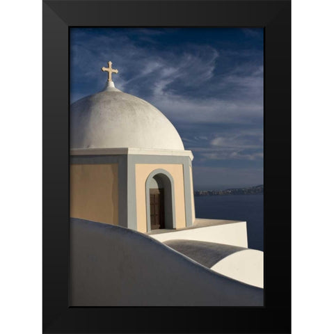Greece, Santorini Church dome against clouds Black Modern Wood Framed Art Print by Young, Bill