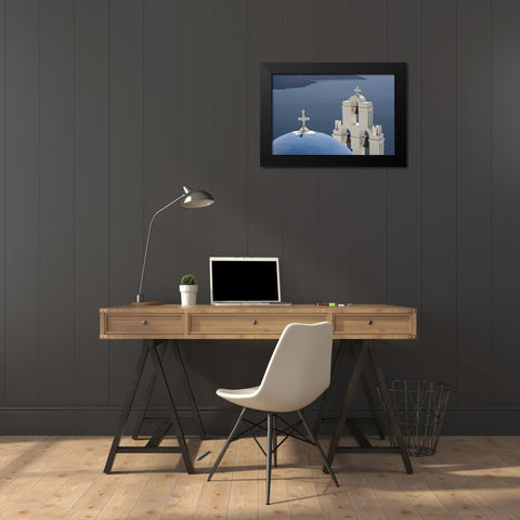 Greece, Santorini Church overlooking the Aegean Black Modern Wood Framed Art Print by Young, Bill