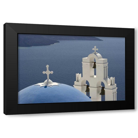 Greece, Santorini Church overlooking the Aegean Black Modern Wood Framed Art Print by Young, Bill