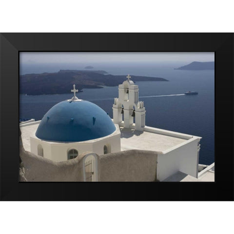 Greece, Santorini Church overlooks the Aegean Black Modern Wood Framed Art Print by Young, Bill