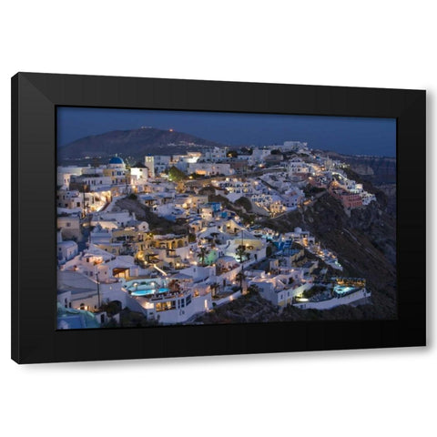 Greece, Firostefani Cliffside villas with lights Black Modern Wood Framed Art Print with Double Matting by Young, Bill