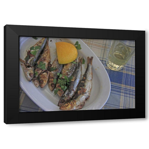Greece, Paros, Naoussa Fresh cooked fish Black Modern Wood Framed Art Print by Noble Gardner, Nancy