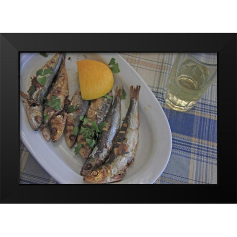 Greece, Paros, Naoussa Fresh cooked fish Black Modern Wood Framed Art Print by Noble Gardner, Nancy