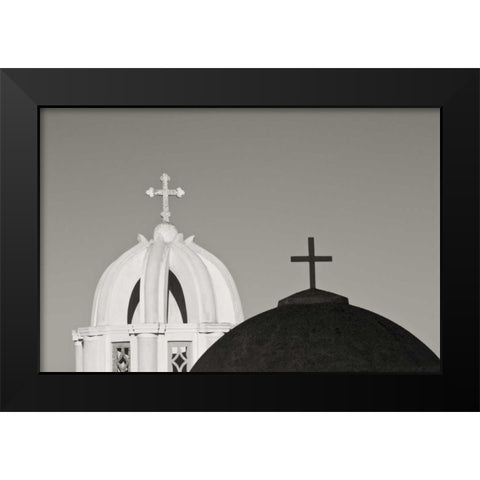 Greece, Santorini Church steeples and crosses Black Modern Wood Framed Art Print by Young, Bill