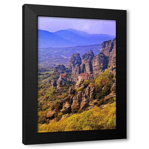 Greece-Meteora Monastery atop mountains  Black Modern Wood Framed Art Print with Double Matting by Jaynes Gallery