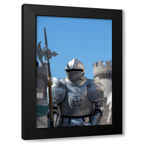 Greece-Rhodes Medieval Old Town (UNESCO) Suit of armor with Palace of the Grand Master Black Modern Wood Framed Art Print with Double Matting by Hopkins, Cindy Miller