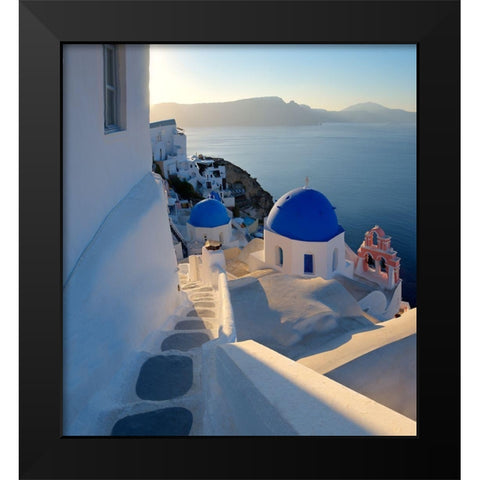 Santorini-Greece on the Mediterranean Sea Black Modern Wood Framed Art Print by Steve Mohlenkamp