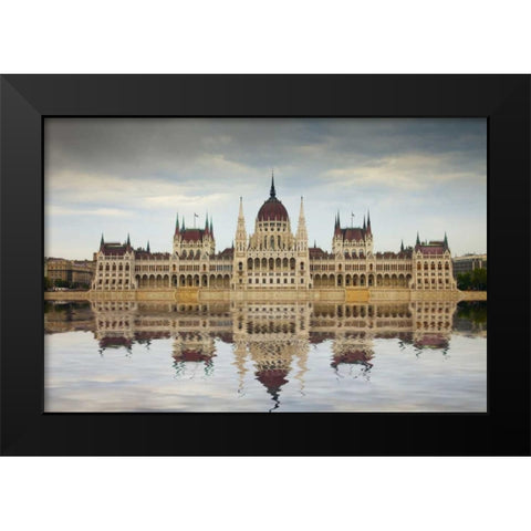 Hungary, Budapest Parliament Building Black Modern Wood Framed Art Print by Zuckerman, Jim