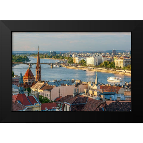 Tour boat passes Hungarys Parliament-built between 1884-1902 is the countrys largest building-It ha Black Modern Wood Framed Art Print by Haseltine, Tom