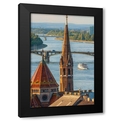 View from Castle Hill of the Margaret Bridge crossing the Danube River-Buda side-Central Budapest-C Black Modern Wood Framed Art Print with Double Matting by Haseltine, Tom