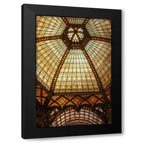 Stained glass ceiling inside Ferenciek Tere-Square of the Franciscans-an important public transport Black Modern Wood Framed Art Print with Double Matting by Haseltine, Tom