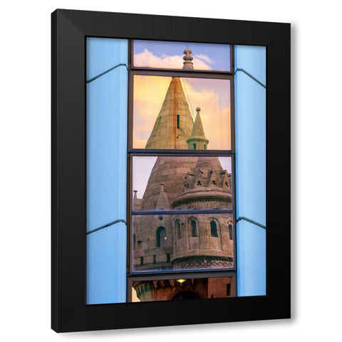 Reflection of Fishermans Bastion next to Matyas Church-Castle Hill-Buda side of Central Budapest-Ca Black Modern Wood Framed Art Print by Haseltine, Tom