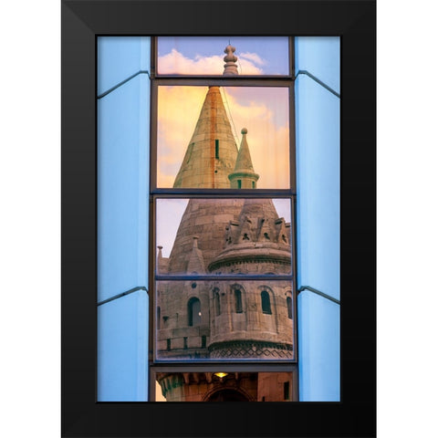 Reflection of Fishermans Bastion next to Matyas Church-Castle Hill-Buda side of Central Budapest-Ca Black Modern Wood Framed Art Print by Haseltine, Tom