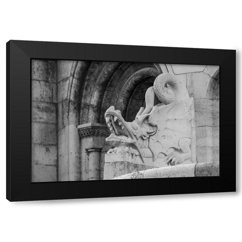 Hungary-Budapest-Dragon statue at Fishermans Bastion building Black Modern Wood Framed Art Print by Haseltine, Tom