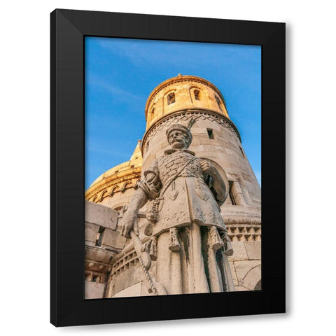 Hungary-Budapest-Fishermans Bastion and statue of Janos Hunyadi Black Modern Wood Framed Art Print with Double Matting by Haseltine, Tom