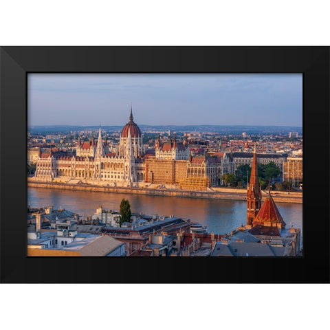 Hungary-Budapest-View of Hungarys Parliament-built between 1884-1902 is the countrys largest buildi Black Modern Wood Framed Art Print by Haseltine, Tom
