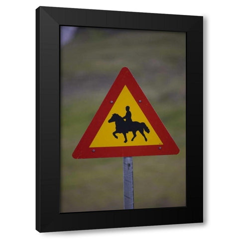 Iceland, Snaefellsnes Horse Crossing road sign Black Modern Wood Framed Art Print by Grall, Don