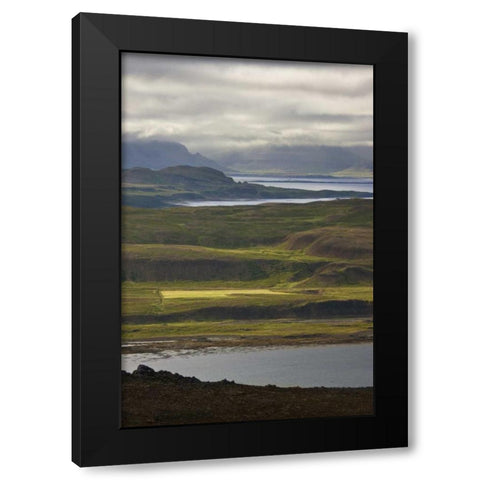 Iceland Farmland along Thorskafjordur Fjord Black Modern Wood Framed Art Print by Grall, Don