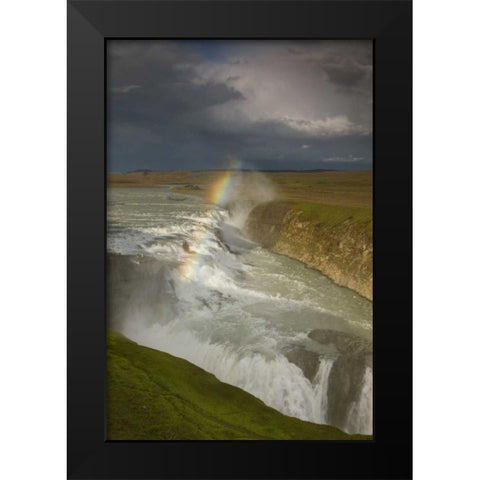 Iceland A rainbow arcs over Gullfoss falls Black Modern Wood Framed Art Print by Grall, Don
