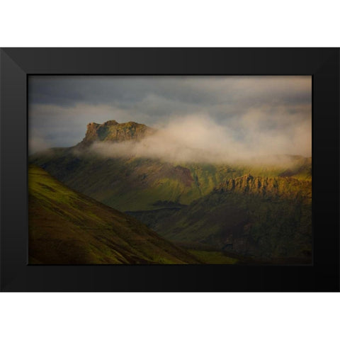 Iceland Low cloudsover mountain ridges at sunset Black Modern Wood Framed Art Print by Grall, Don