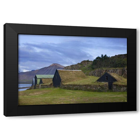 Iceland, Borgarnes Sod-roofed sheds Black Modern Wood Framed Art Print by Grall, Don