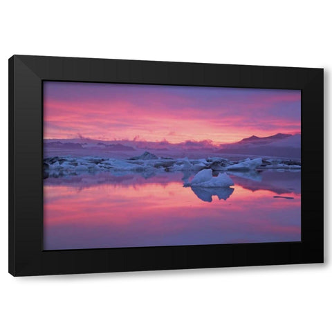 Iceland, Hofn Sunset over the Jokulsarlon lagoon Black Modern Wood Framed Art Print with Double Matting by Anon, Josh