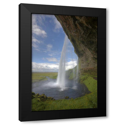 Iceland Scenic from Seljalandsfoss waterfall Black Modern Wood Framed Art Print by Anon, Josh