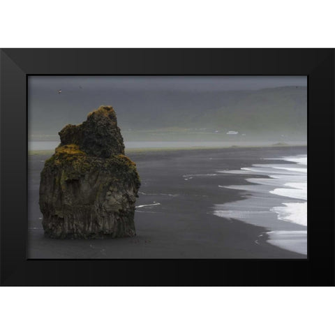 Iceland, Vik black sand beach on rainy day Black Modern Wood Framed Art Print by Young, Bill
