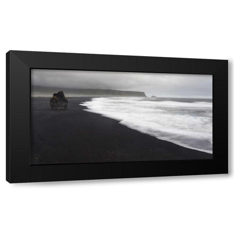 Iceland, Vik black sand beach on rainy day Black Modern Wood Framed Art Print by Young, Bill