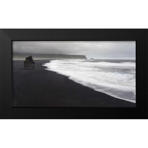 Iceland, Vik black sand beach on rainy day Black Modern Wood Framed Art Print by Young, Bill
