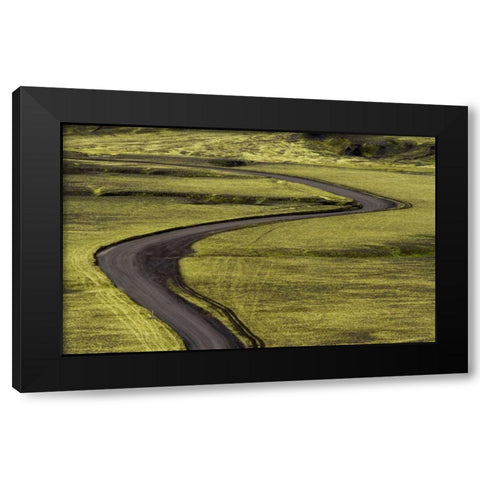 Iceland Road curves through green countryside Black Modern Wood Framed Art Print by Young, Bill