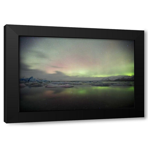 Iceland, Jokulsarlon Aurora lights over a lagoon Black Modern Wood Framed Art Print with Double Matting by Anon, Josh