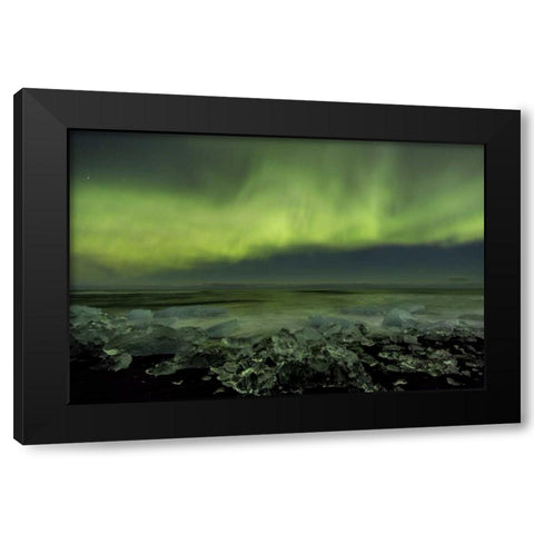 Iceland, Jokulsarlon Aurora borealis and ocean Black Modern Wood Framed Art Print by Young, Bill