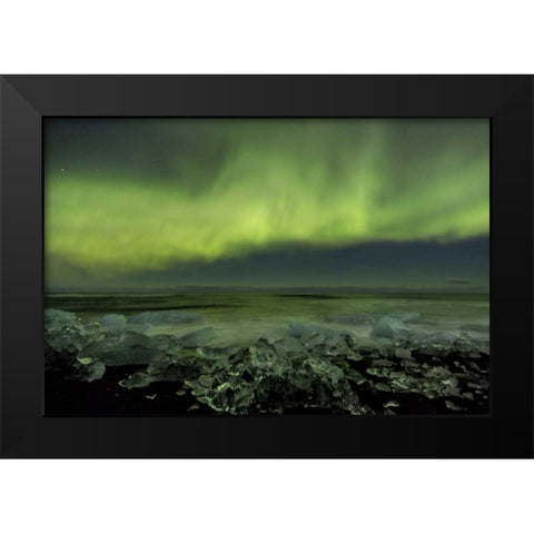 Iceland, Jokulsarlon Aurora borealis and ocean Black Modern Wood Framed Art Print by Young, Bill