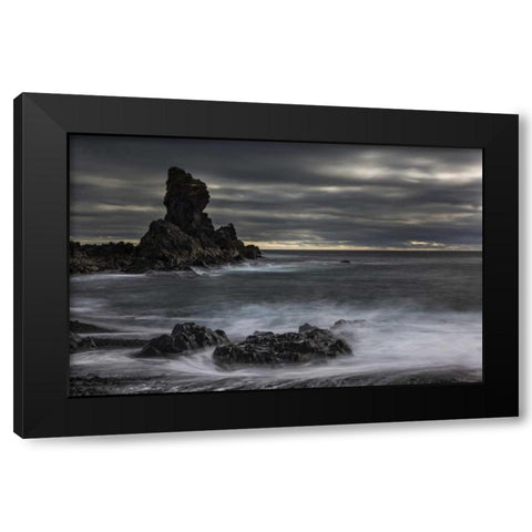 Iceland, Dritvik Stormy shoreline scenic Black Modern Wood Framed Art Print with Double Matting by Young, Bill